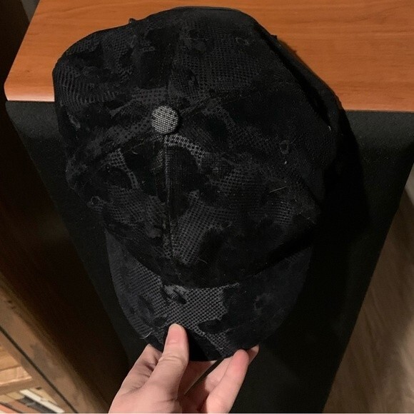 Lululemon ball cap. Black with floral design. Feels like velvet. Adjustable band - Picture 4 of 5